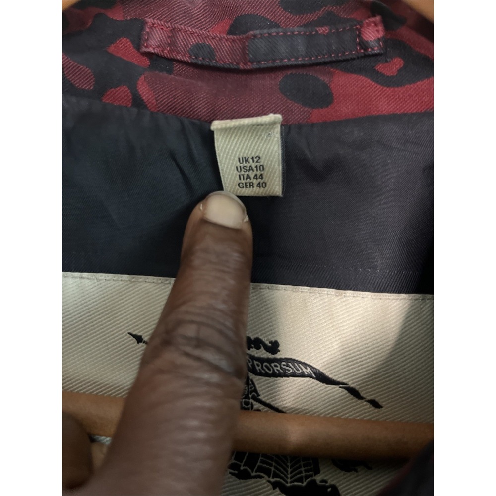 Burberry London Peacoat Double Breasted Cotton Red Black Camouflage 10 Luxury - Picture 8 of 16